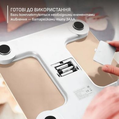 Tefal Ваги Tefal підлогові Goodvibes Sport, 200кг, Bluetooth, AAAx4 в комплекті, скло, білий BM9740F0 фото
