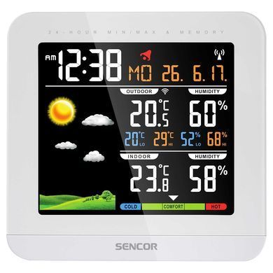 Sencor Метеостанція, внутр/зовн вимірювання, темп-ра, вологість, час, прогноз погоди, білий SWS5600 фото