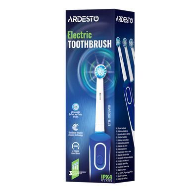 ARDESTO Щітка зубна електр., ETB-I009WB, 4,5т. колив/хв, насадок-1, IPX4, білий+синій ETB-I009WB фото