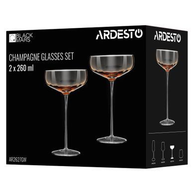 ARDESTO Champagne glasses set Black Mars 260ml, 2pcs, glass, golden AR2627GW фото
