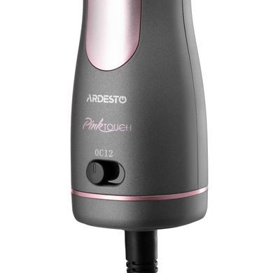 ARDESTO Фен-щітка Brush Pink Touch, 1200Вт, 2 темп. режими, LED-дісплей, функція іонізації , 4 насадки, сірий+ рожевий HD-CR300PT фото