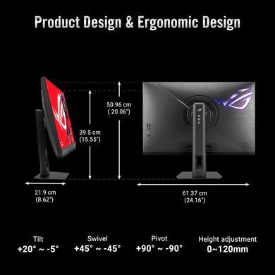 ASUS Монітор Asus 26.5" ROG Strix 5K XG27JCG 2xHDMI, DP, USB-C, 3xUSB, IPS, 5120x2880, 180Hz, 0.03ms, DCI-P3 97%, FreeSync, Pivot, HDR600 90LM0CE0-B01371 фото