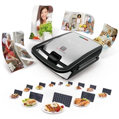 Tefal Мультимейкер Snack collection 700Вт, тефлон, 3 пластины, корпус-нерж.сталь/пластик, черный SW854D16 фото