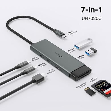 TP-Link Хаб USB UH7020C USB-C > 2xUSB3.0/1xUSB-C/xHDMI/1xSD/1xmicroSD/1xPD 100Wh UH7020C фото