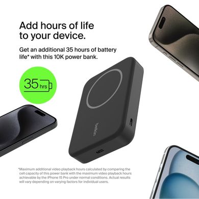 Belkin Акумулятор портативний літій-іонний Power Bank 10000мА·год, 15Вт, MagSafe Qi2, чорний BPD008BTBK фото