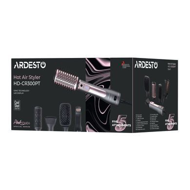 ARDESTO Фен-щітка Brush Pink Touch, 1200Вт, 2 темп. режими, LED-дісплей, функція іонізації , 4 насадки, сірий+ рожевий HD-CR300PT фото