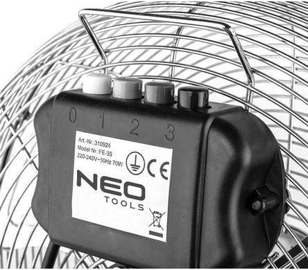 Neo Tools Вентилятор напольный, профессиональный, 50Вт, диаметр 30см, 3 скорости (кнопки), двигатель медь 100%