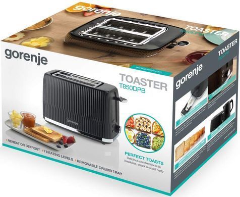 Gorenje Тостер, 850Вт, пластик/метал, чорний