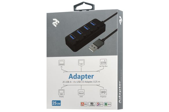 USB-хаб 2Е USB-A - 4хUSB 3.0 Hub with switch 0.25м Black 2E-W1405 фото