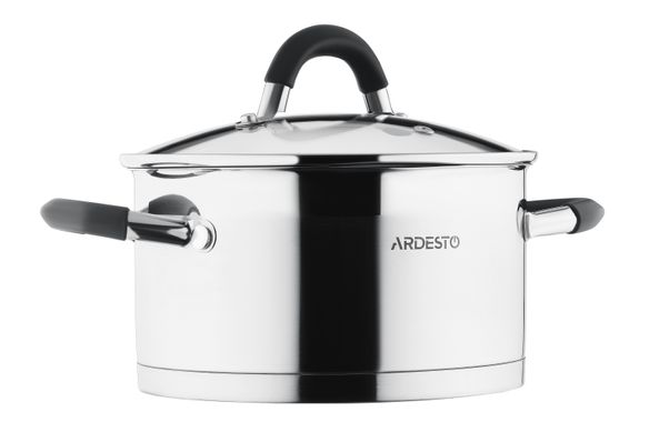 Набор посуды Ardesto Gemini Monza со сливом, 6 пред., ручки с серым силиконом, нержавеющая сталь AR1906GS фото