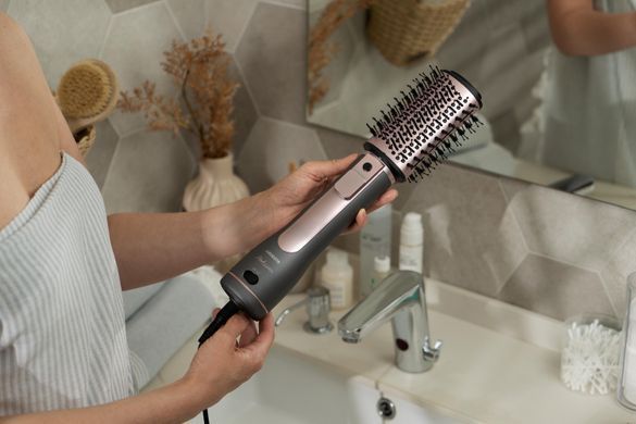 ARDESTO Фен-щітка Brush Pink Touch, 1200Вт, 2 темп. режими, LED-дісплей, функція іонізації , 4 насадки, сірий+ рожевий HD-CR300PT фото
