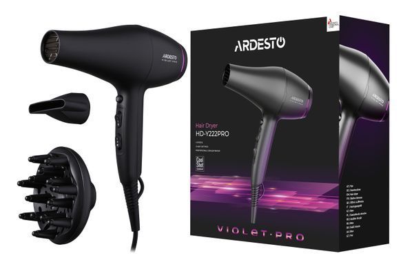 ARDESTO Фен Violet PRO HD-Y222PRO , 1850-2200Вт, 2 скорости, 3 темп.режима, диффузор, черный HD-Y222PRO фото