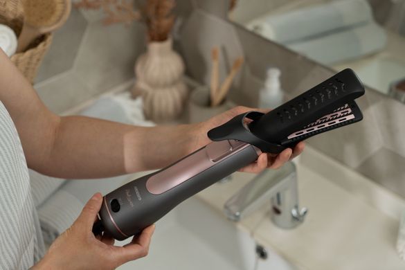 ARDESTO Фен-щітка Brush Pink Touch, 1200Вт, 2 темп. режими, LED-дісплей, функція іонізації , 4 насадки, сірий+ рожевий HD-CR300PT фото