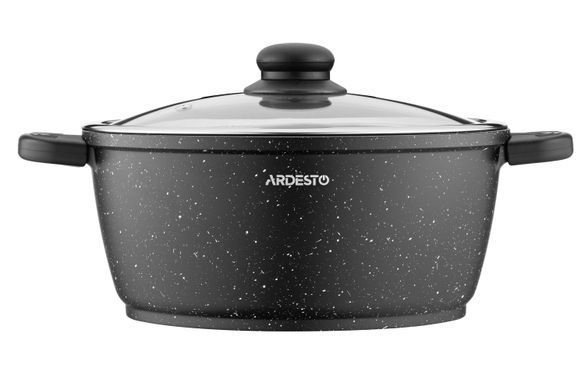 ARDESTO Каструля Gemini Anzio, скляна кришка, 24 см, чорний мармур, алюміній AR2424GE фото