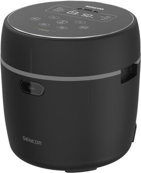 Sencor Рисоварка 350Вт, чаша-0.6л, сенсорне керування, 8 програм, нерж. сталь, пластик, чорний SRM0671BK фото