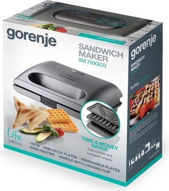 Gorenje Міні-гриль Gorenje 700Вт, алюміній, 1 пластина-гриль , корпус-пластик+метал, сірий SM703GCG фото
