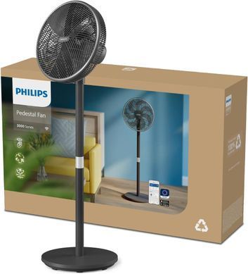 Philips Вентилятор Philips напольный Series 3000, 40см, 48Вт, управление сматфоном, регулировка высоты, черный