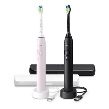 Philips Philips toothbrush electric Sonicare 3100 series, set, 2pcs in a set, black, pink HX4072/42 фото