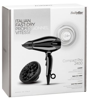 BaByliss Фен, 2400Вт, режимов-3, дифузор, иониз-я, хол. обдув, черный 6715DE фото