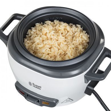 Russell Hobbs Рисоварка, 200Вт, чаша-0,7л, механічне керування, знімна кришка, нерж. сталь, чорно-біла 27020-56 фото