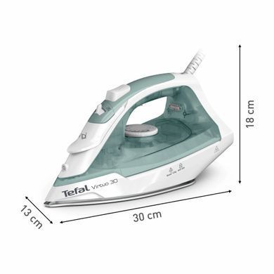 Tefal Праска Virtuo 30, 2000Вт, 240мл, паровий удар -120гр, постійна пара - 27гр, керам. підошва, біло-зелений FV2C42E0 фото