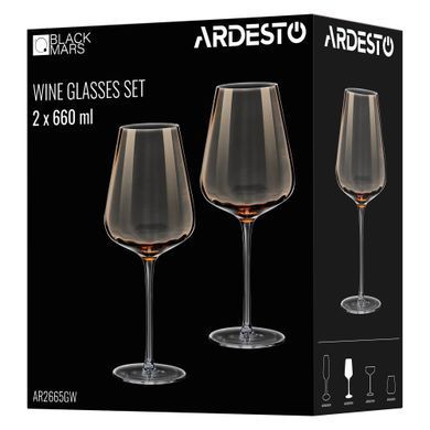 ARDESTO Wine glasses set Black Mars 660ml, 2pcs, glass, golden AR2665GW фото