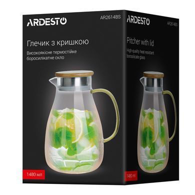 ARDESTO Кувшин с крышкой, 1480мл, боросиликатное стекло, нержавеющая сталь, бамбук, прозрачный AR2614BS фото