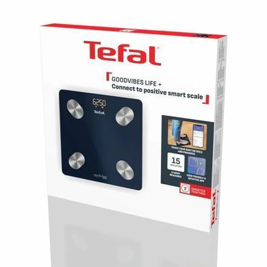 Tefal Ваги Tefal підлогові Goodvibes Life+, 180кг, Bluetooth, AAAx3 в комплекті, скло, синій BM9720F0 фото