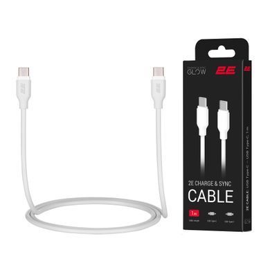2E Кабель USB-C - USB-C Glow 60W 1m White 2E-CCCC-WH фото