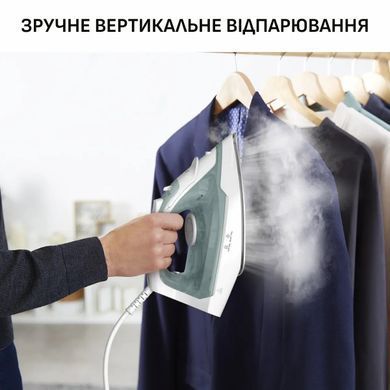 Tefal Праска Virtuo 30, 2000Вт, 240мл, паровий удар -120гр, постійна пара - 27гр, керам. підошва, біло-зелений FV2C42E0 фото