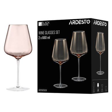 ARDESTO Wine glasses set Black Mars 660ml, 2pcs, glass, golden AR2665GW фото