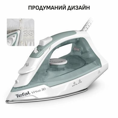 Tefal Праска Virtuo 30, 2000Вт, 240мл, паровий удар -120гр, постійна пара - 27гр, керам. підошва, біло-зелений FV2C42E0 фото