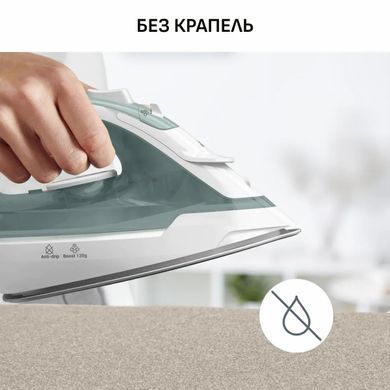 Tefal Праска Virtuo 30, 2000Вт, 240мл, паровий удар -120гр, постійна пара - 27гр, керам. підошва, біло-зелений FV2C42E0 фото