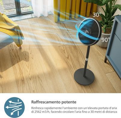 Philips Вентилятор Philips напольный Series 3000, 40см, 48Вт, управление сматфоном, регулировка высоты, черный
