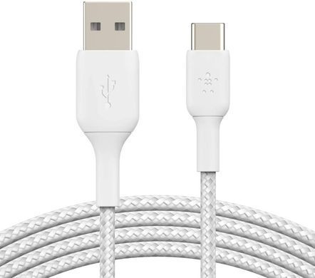 Belkin Кабель USB-A > USB-C заряджання/синхронізації 1м, 15Вт, Type-C, плетений, білий CAB002BT1MWH фото