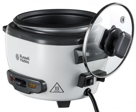 Russell Hobbs Рисоварка, 200Вт, чаша-0,7л, механічне керування, знімна кришка, нерж. сталь, чорно-біла 27020-56 фото