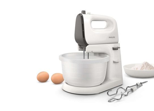 Philips Миксер стационарный Viva Collection 450Вт, насадки-4, чаша-пластик, 3л, бело-серый HR3745/00 фото