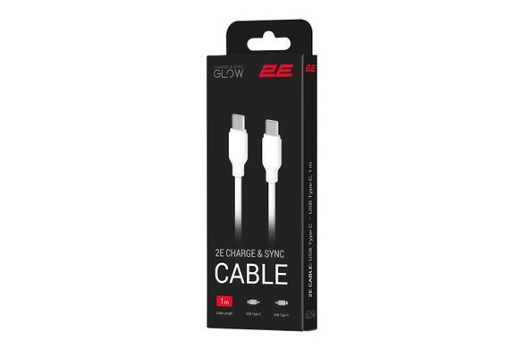 2E Кабель USB-C - USB-C Glow 60W 1m White 2E-CCCC-WH фото