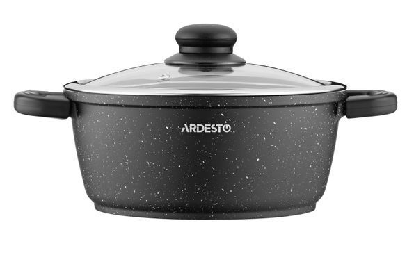 ARDESTO Кастрюля Gemini , стеклянная крышка, 20 см, черный мрамор, алюминий AR2420GE фото