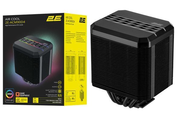 2E Gaming Процесорний кулер Air Cool ACM90D4 ARGB, LGA1700, 2011, 1366, 1200, 115x, AM5, AM4, AM3, 4pin PWM, TDP 180W 2E-ACM90D4 фото