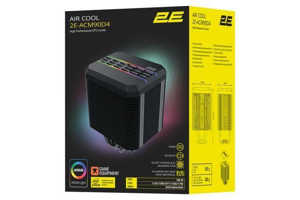 2E Gaming Процесорний кулер Air Cool ACM90D4 ARGB, LGA1700, 2011, 1366, 1200, 115x, AM5, AM4, AM3, 4pin PWM, TDP 180W 2E-ACM90D4 фото