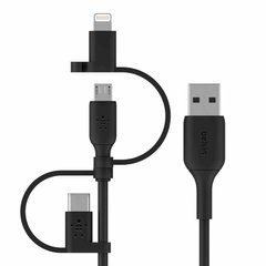 Belkin Кабель USB-A > Lightning/USB-C/microUSB зарядки/синхронизации, 1м, черный CAC001BT1MBK фото