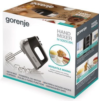 Gorenje Миксер ручной 500Вт, насадки-4, турборежим, черный M500DCBK фото