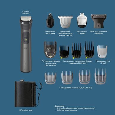 Philips Триммер Series 7000 для лица, головы, тела, акум., насадок-15, сталь, серо-черный MG7950/15 фото