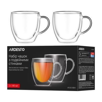 ARDESTO Набор чашек с ручками и двойными стенками, 180мл, 2шт, боросиликатное стекло, прозрачный AR2618BH фото