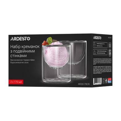 ARDESTO Набор креманок с двойными стенками, 170мл, 2шт, боросиликатное стекло, прозрачный AR2617BCR фото