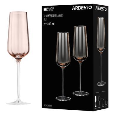 ARDESTO Champagne glasses set Black Mars 300ml, 2pcs, glass, golden AR2629GW фото