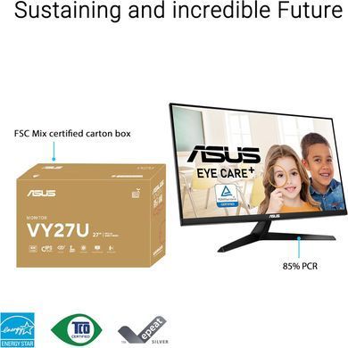 ASUS Монітор 27" VY27UQ 2xHDMI, DP, MM, IPS, 3840x2160, sRGB 99%, AdaptiveSync, HDR10 90LM09U3-B01170 фото