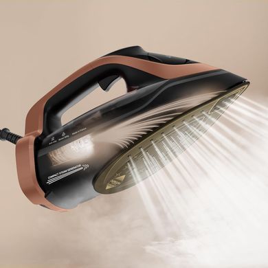 Tefal Праска Ultimate Power Pro, 3200Вт, 350мл, паровий удар -300гр, постійна пара - 85гр, керам. підошва, чорно-золотий FV9E50E0 фото