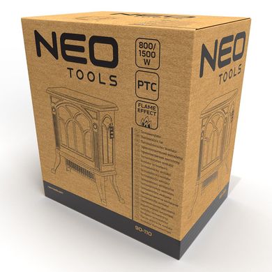 Neo Tools Тепловентилятор, 30м кв., 1500Вт, керам. нагрівання. елемент (PTC), ефект полум'я, чорний 90-110 фото